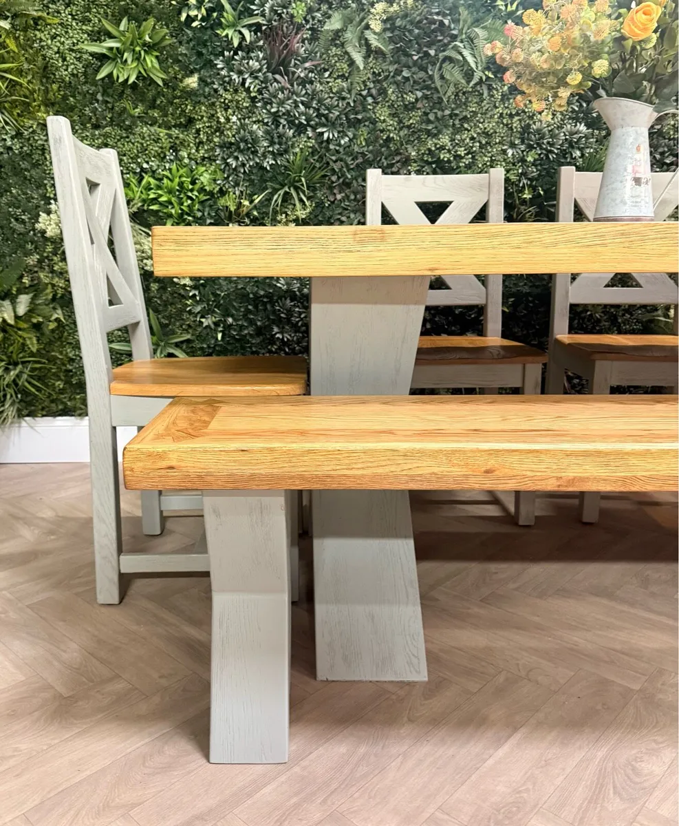 Savannah Oak dining table, 4 chairs & bench (New c - Image 4