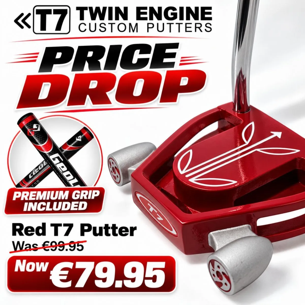 T7 Twin Engine Heavy Head Mallet Putter - Red - RH - Image 1