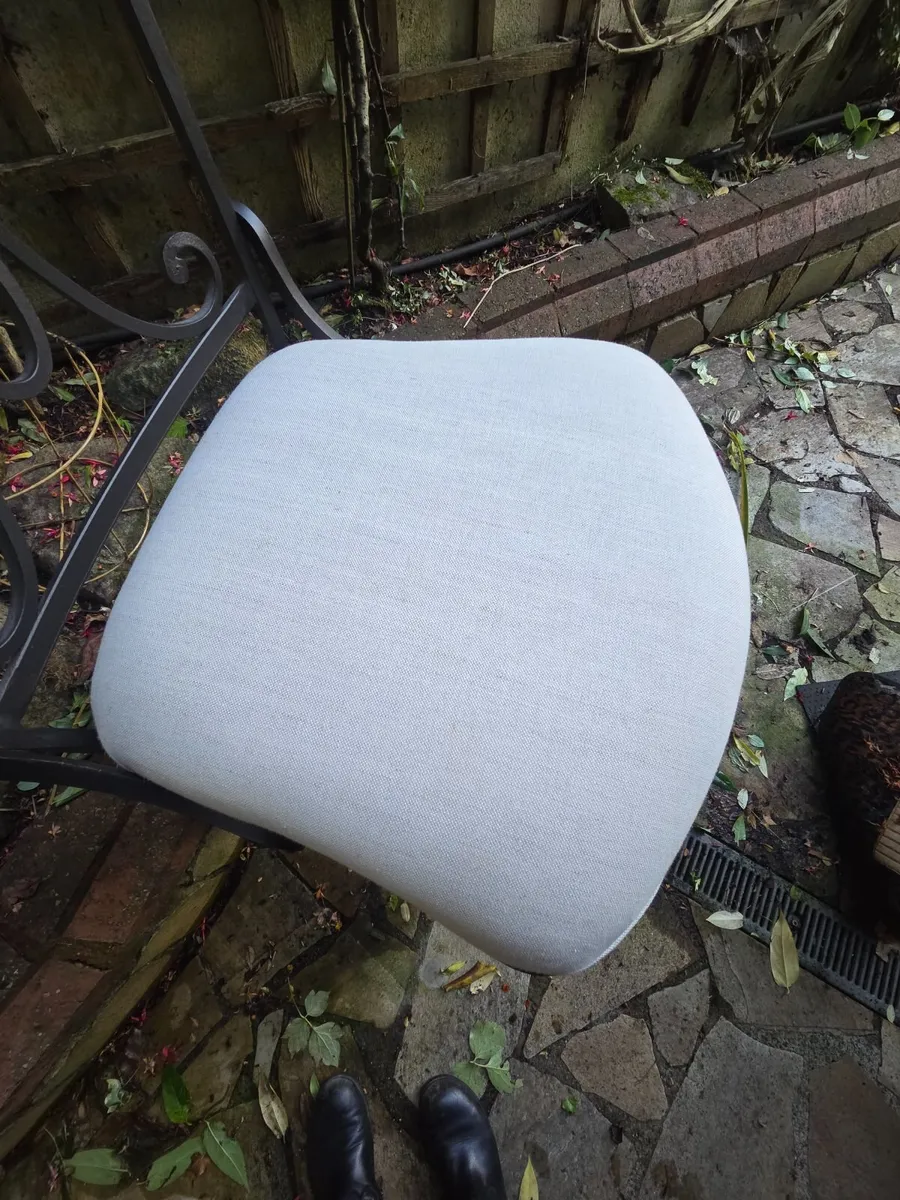 3 x Wrought Iron Bar Stools with Linen Seats - Image 2