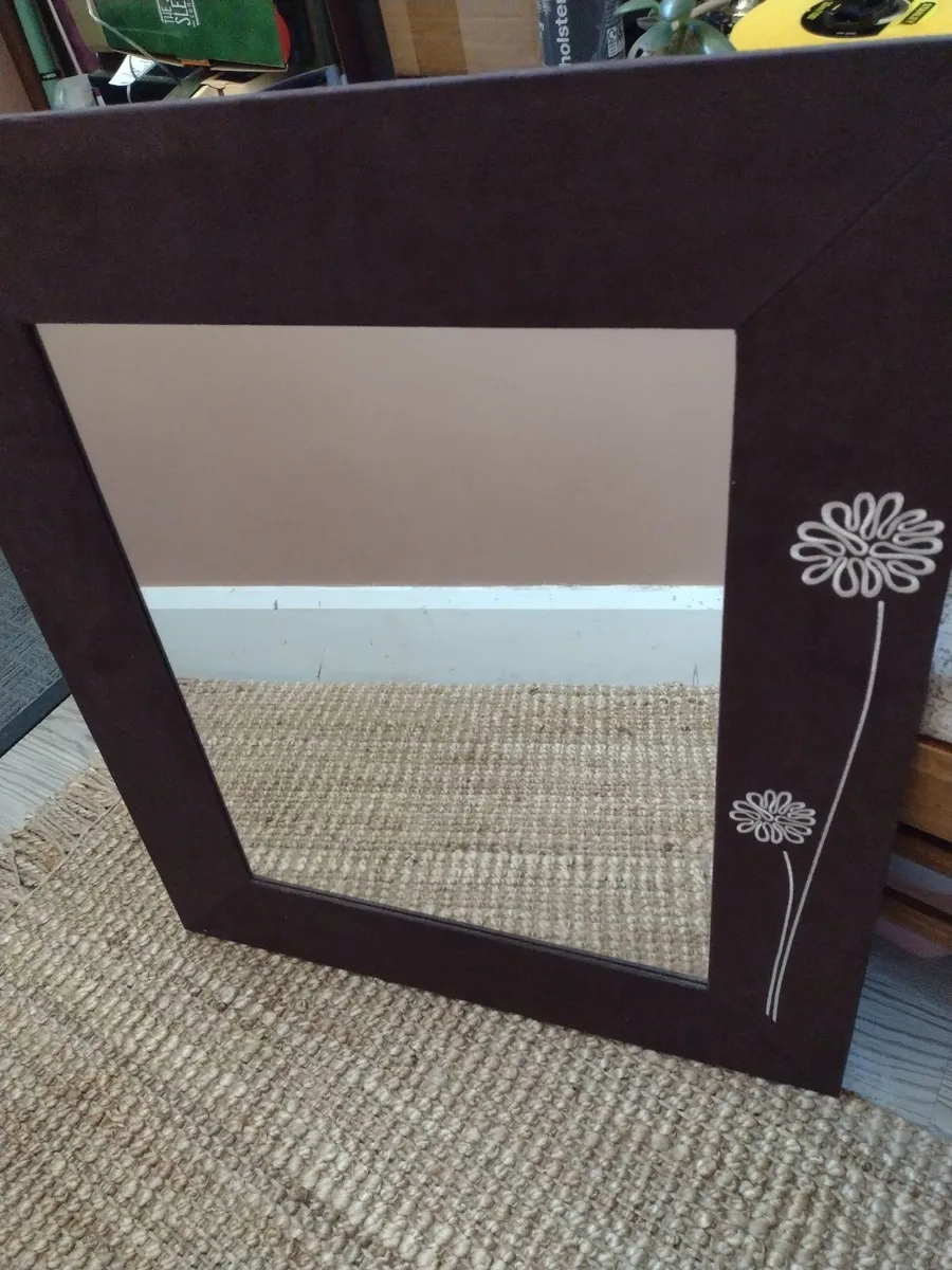 Large heavy brown suede wall mirror - Image 1
