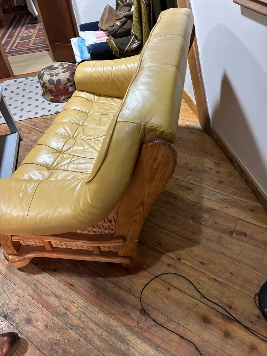 Vintage Leather Two-Seater Sofa with Wooden Frame - Image 2