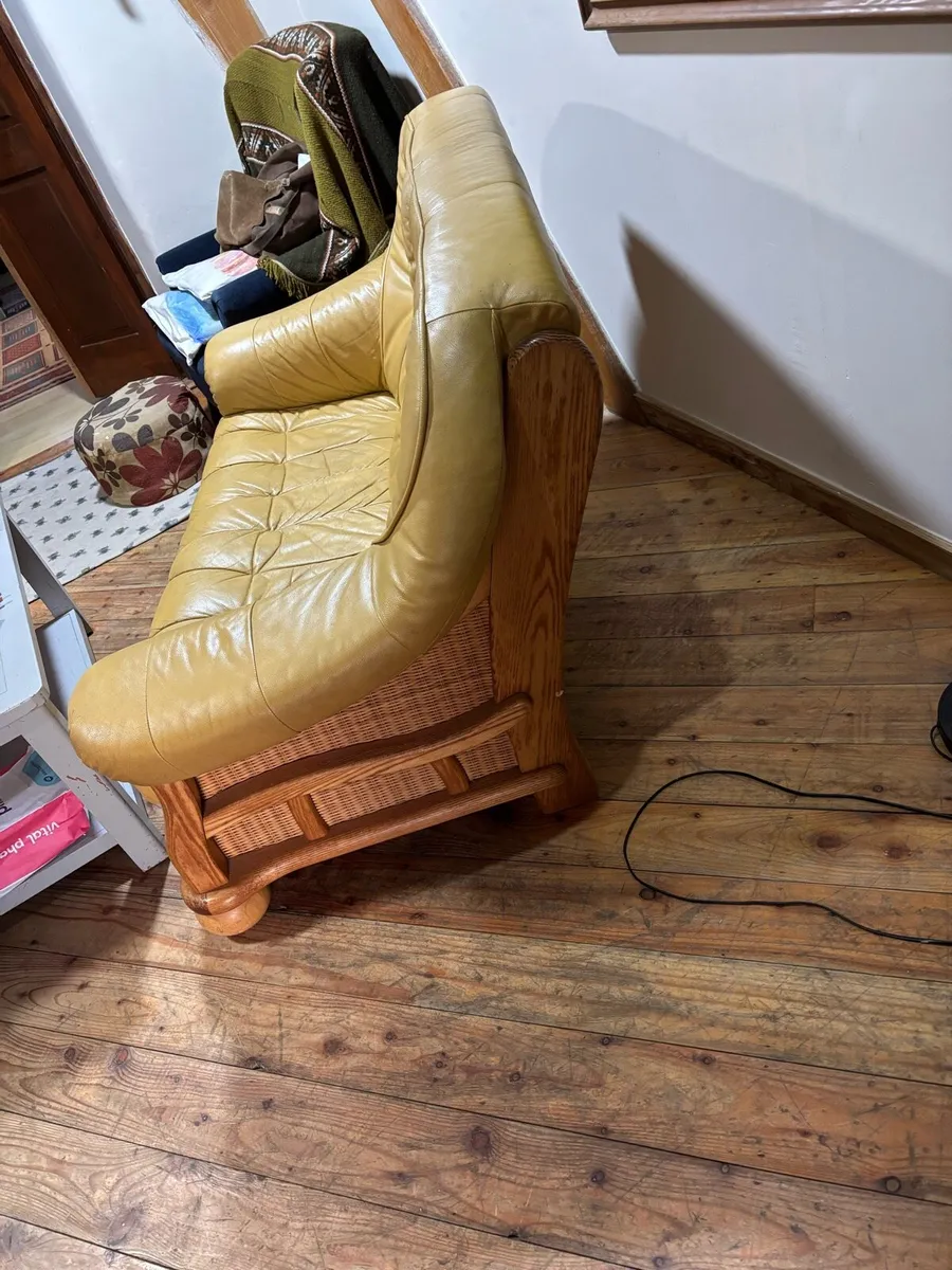 Vintage Leather Two-Seater Sofa with Wooden Frame - Image 4