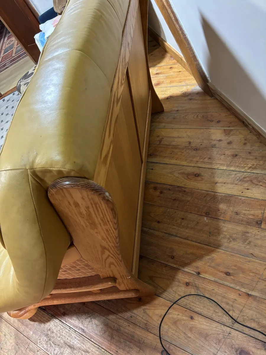 Vintage Leather Two-Seater Sofa with Wooden Frame - Image 3