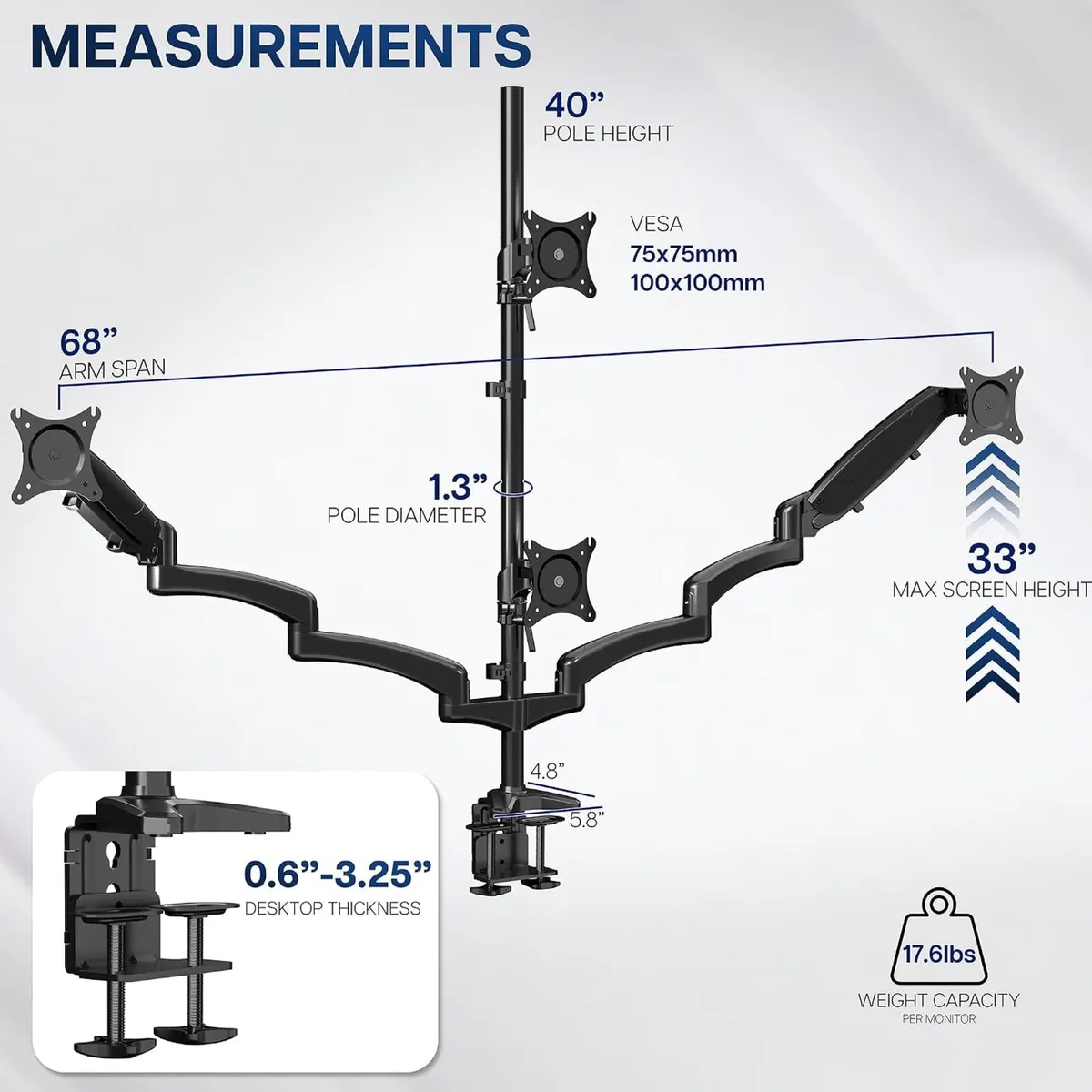 Quad Pneumatic Monitor Mount for 4 Screens Up - Image 3