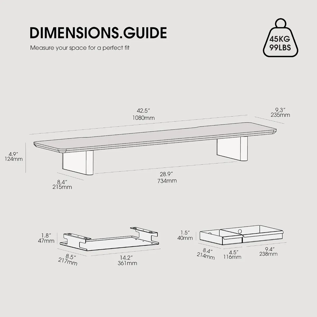 Monitor Stand 108CM Solid Wood Leg for Laptop - Image 2