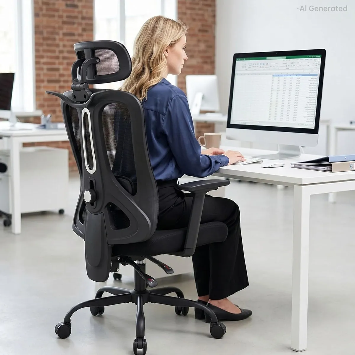 Ergonomic Office Chair Mesh Desk with Headrest - Image 1