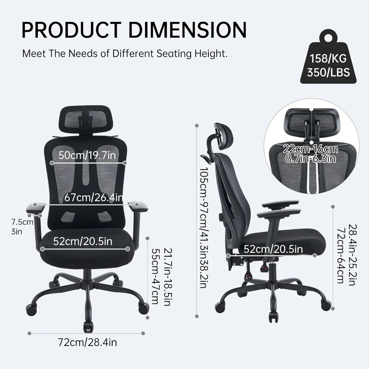 Ergonomic Office Chair Mesh Desk with Headrest - Image 2