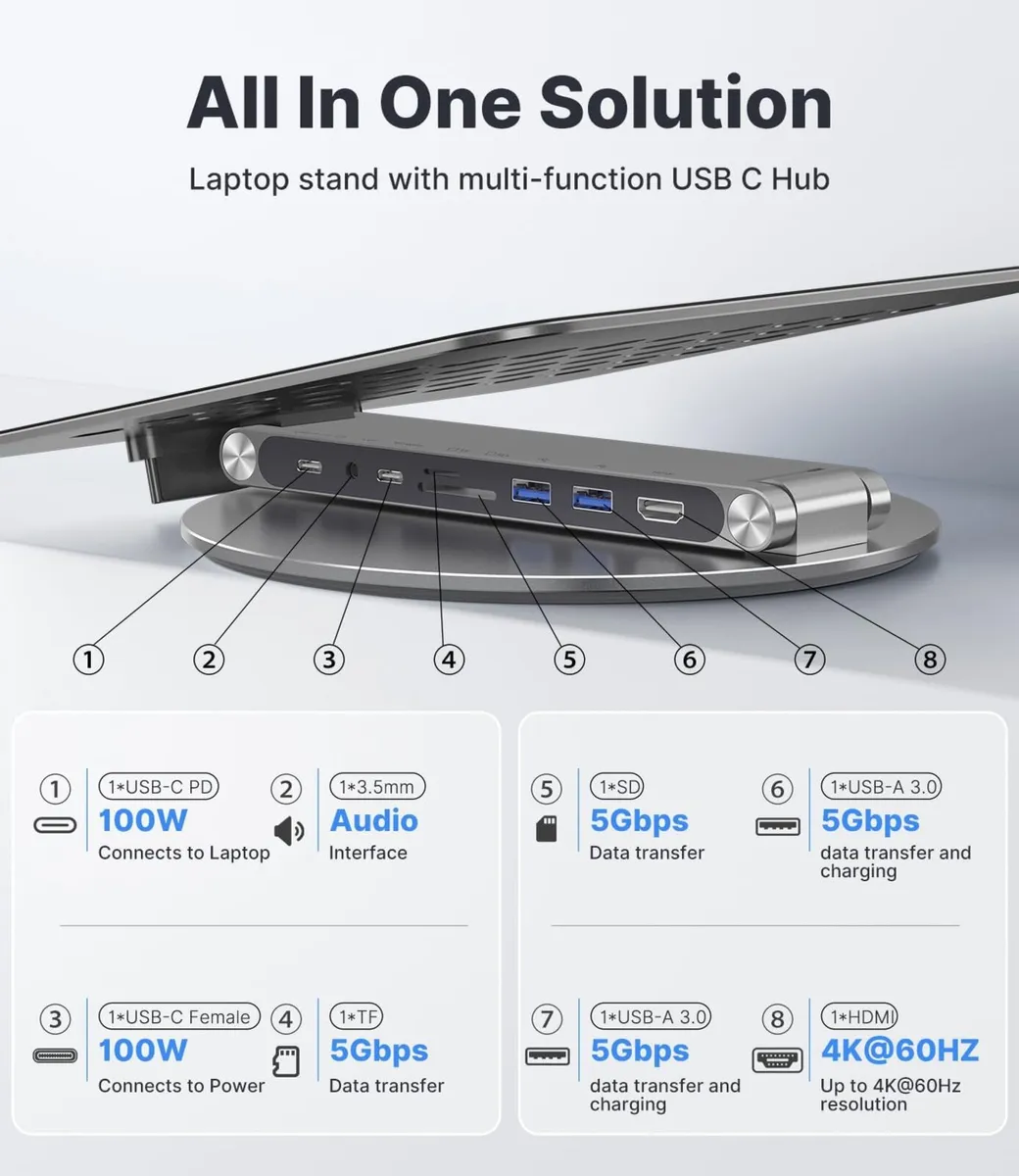 X53 Laptop Stand Desk with 8-In-1 Docking Station - Image 2
