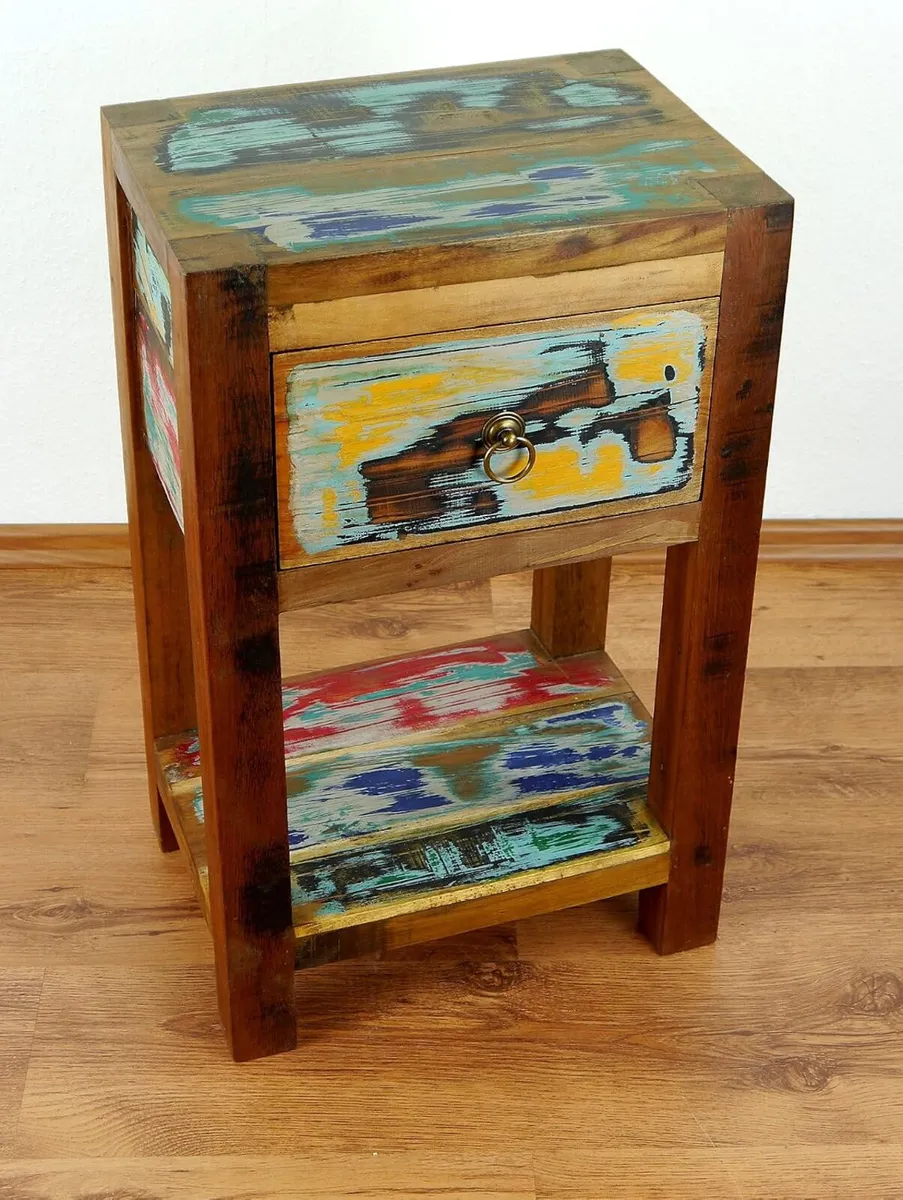 Reclaimed Boat Wood Bedside Table Handmade Chest - Image 2