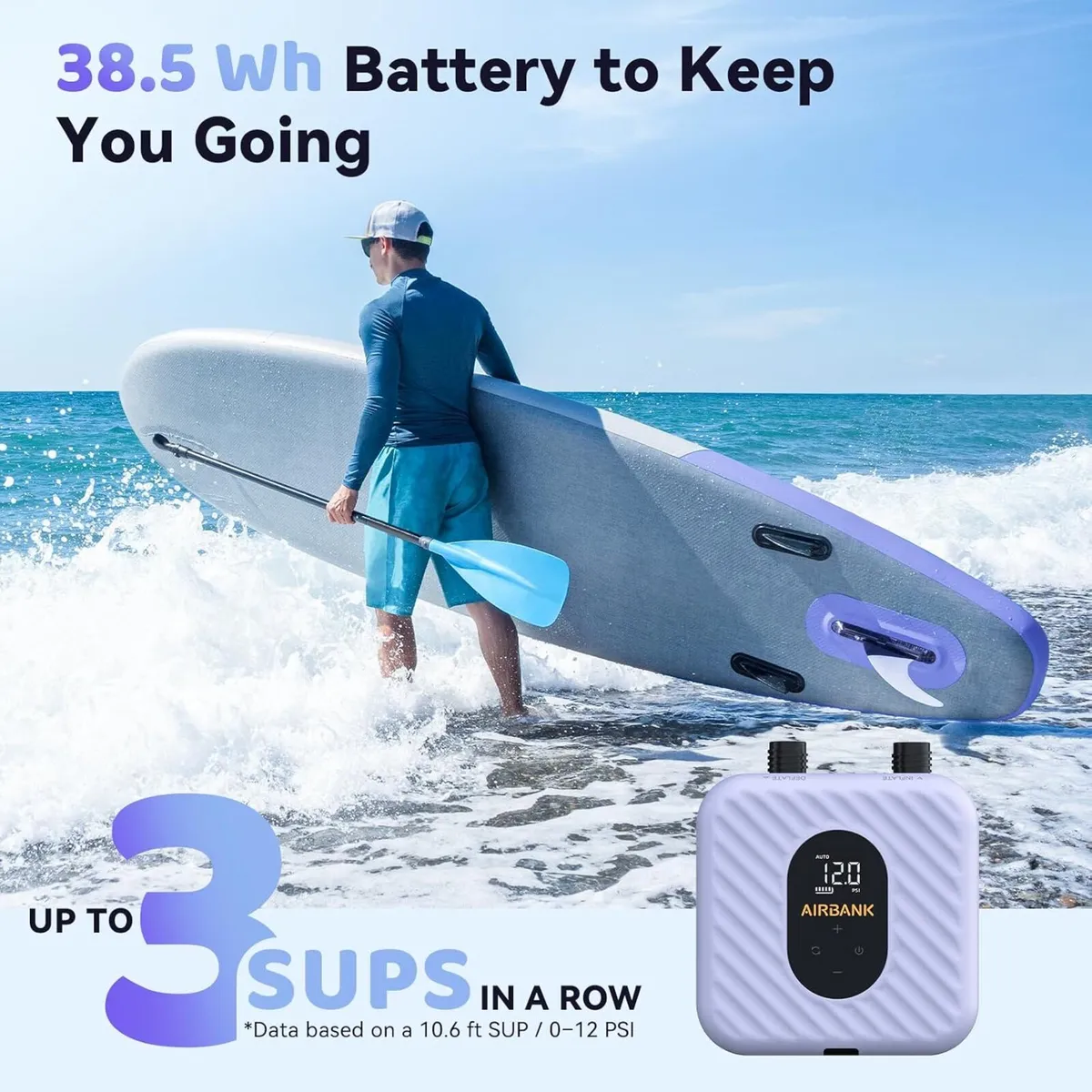Rechargeable Paddle Board Pump 38.5WH 7 Nozzles - Image 3
