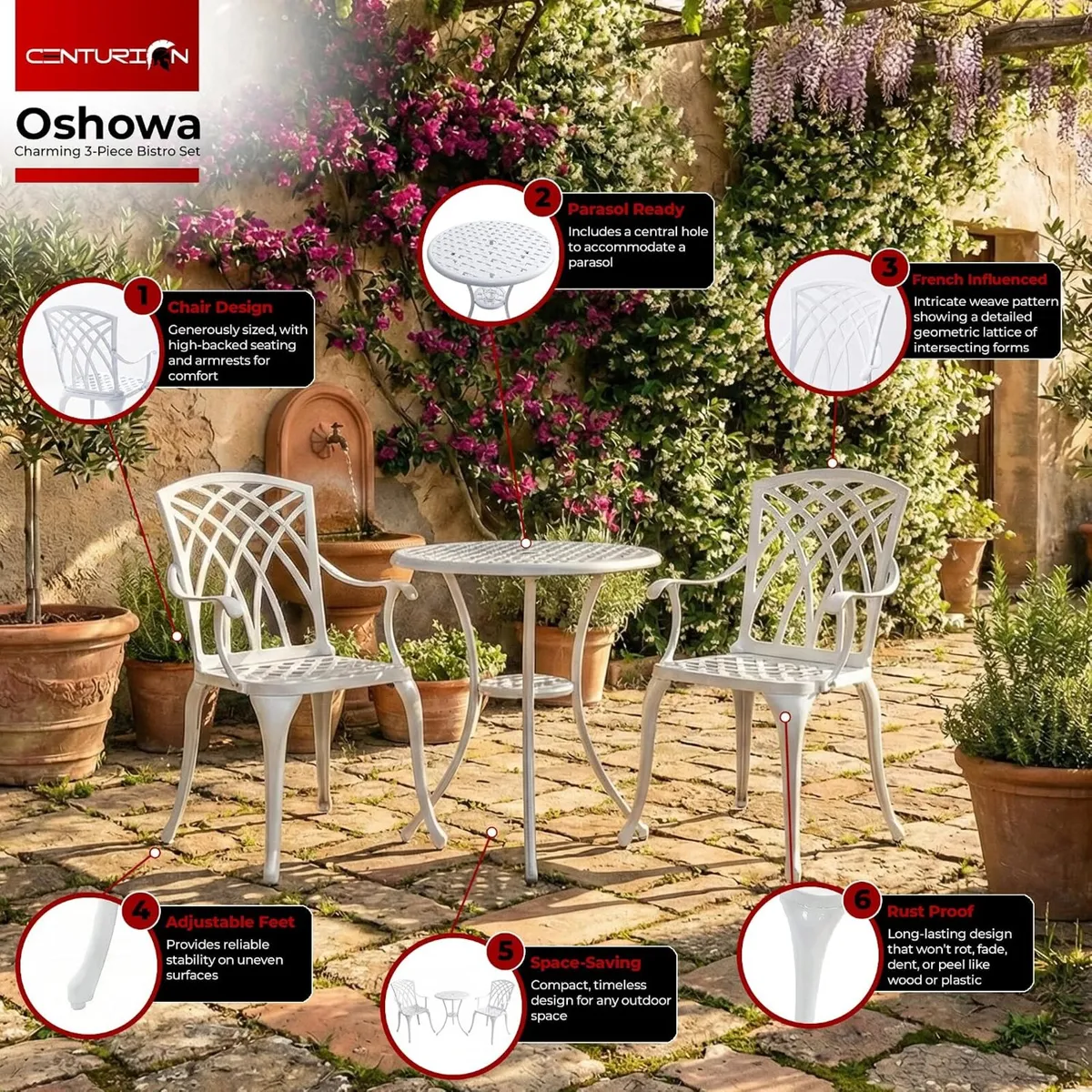 Luxurious Garden and Patio Table 2 Large Chairs - Image 4