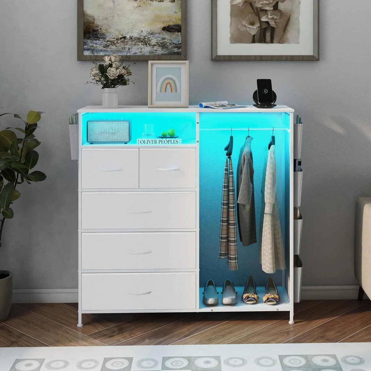 5 Drawer Dresser with Clothes Rail LED Lights - Image 4