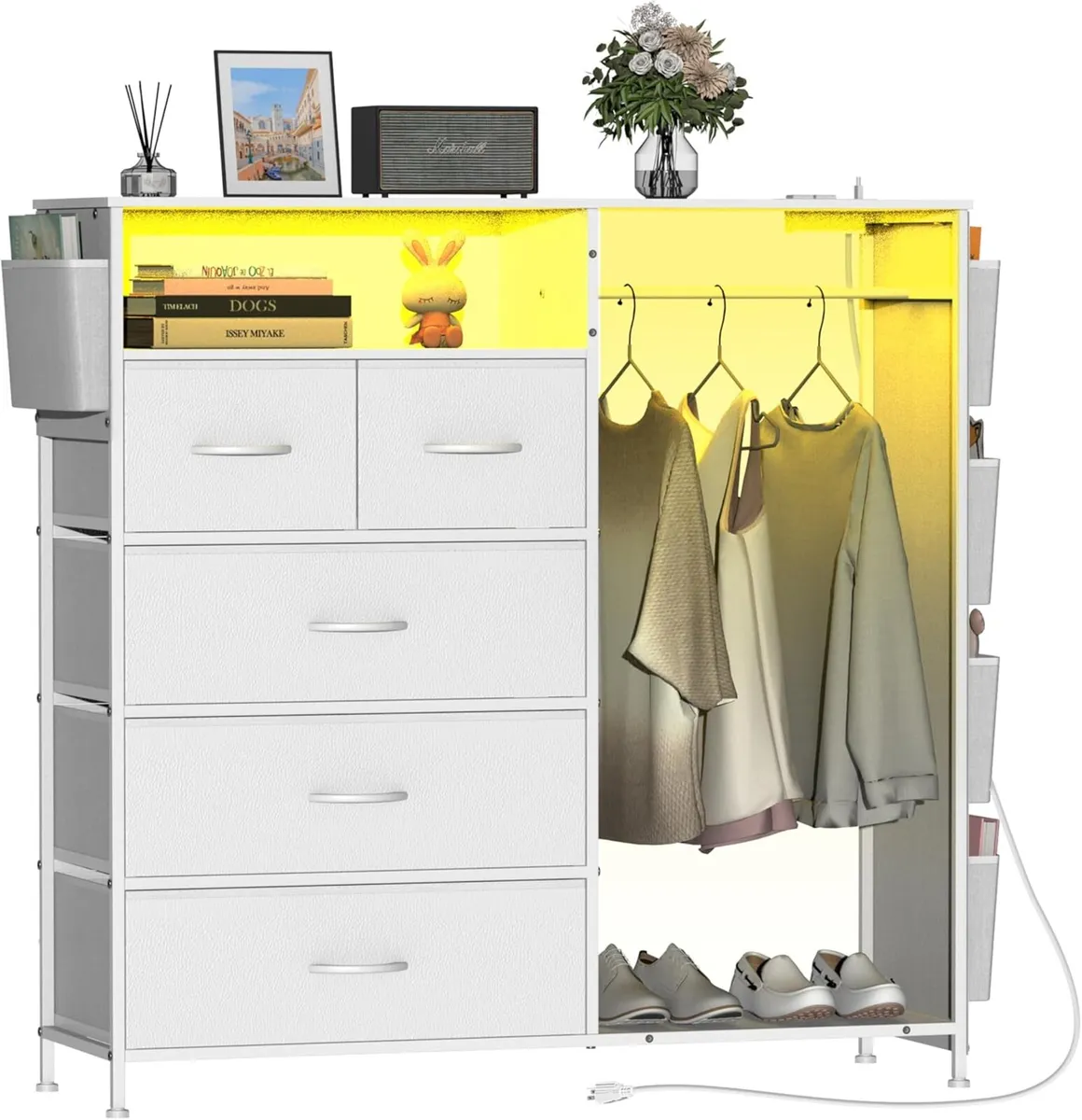 5 Drawer Dresser with Clothes Rail LED Lights - Image 1