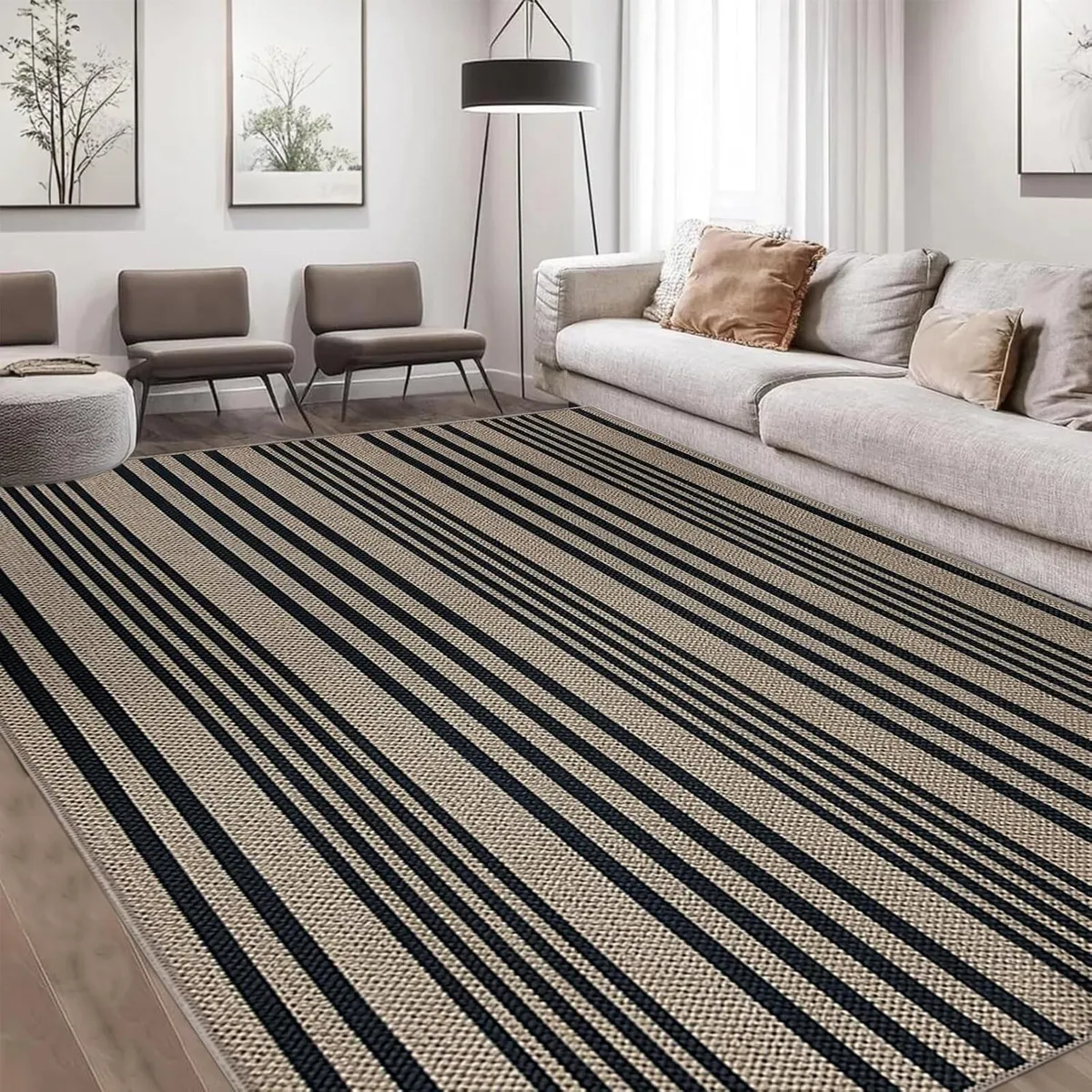 Striped Easy Jute Rug Non Slip Washable Area Rugs - Image 1