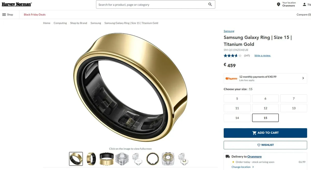Samsung Galaxy Ring Titanium Gold – Size 15 - Image 2