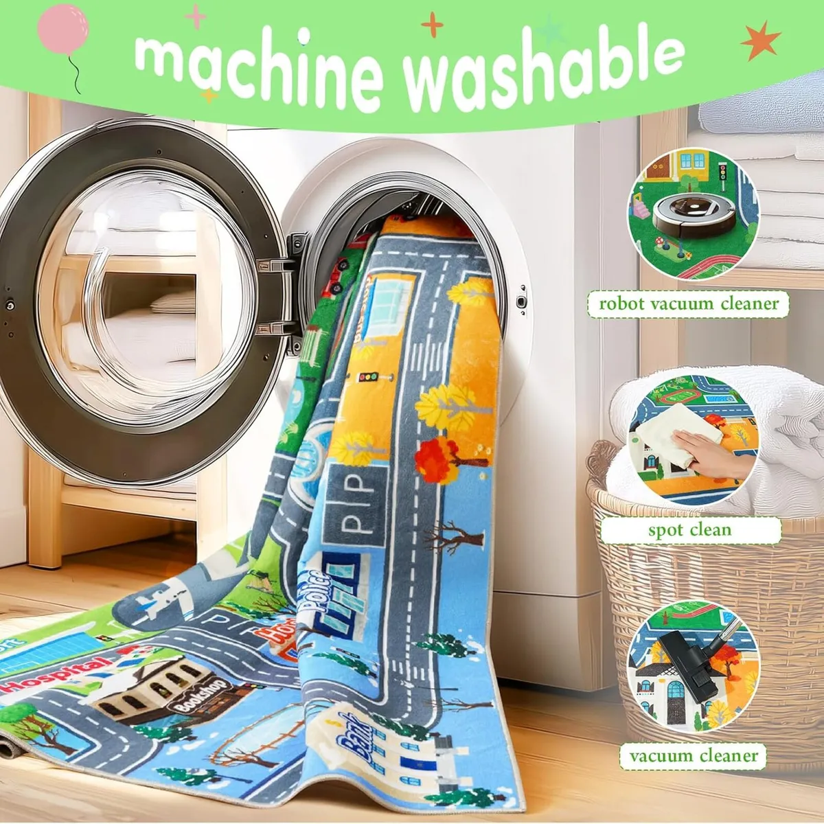 Washable Kids Rug for Playroom City Life - Image 4