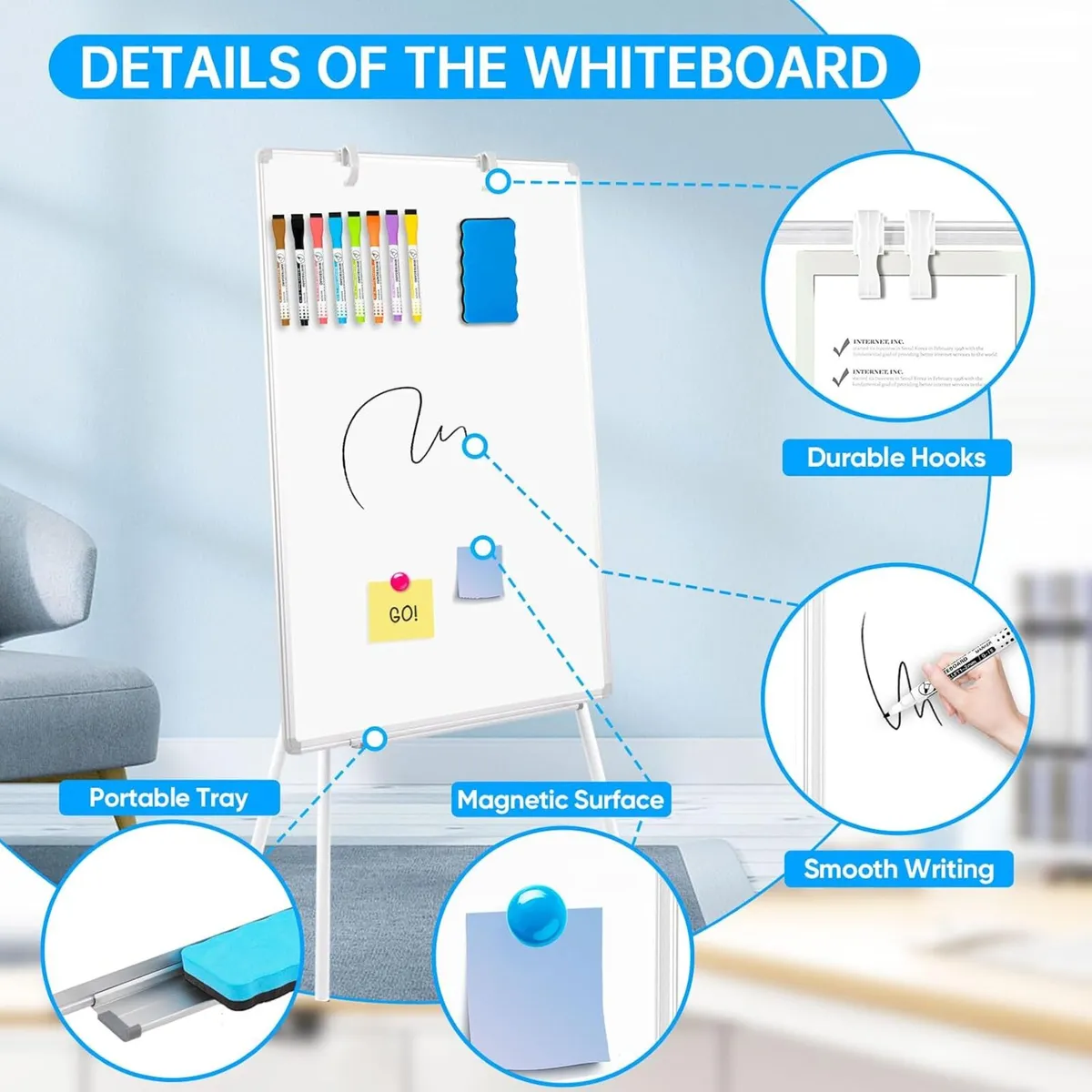 60x90CM Portable Flipchart Stand Height - Image 4