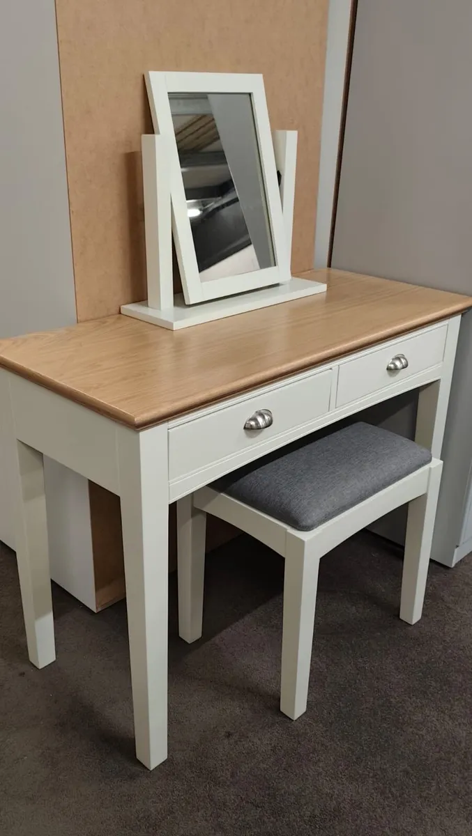 Oak Vanity Dresser Set Mirror + Stool - Image 4
