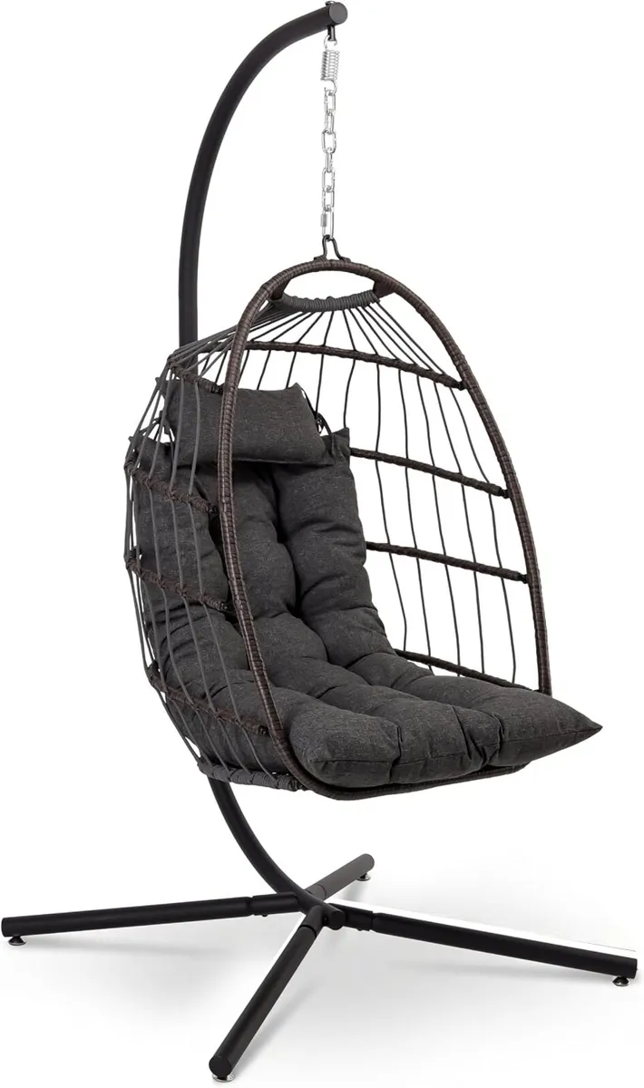 Foldable Egg Chair with Stand Hanging Rattan - Image 1