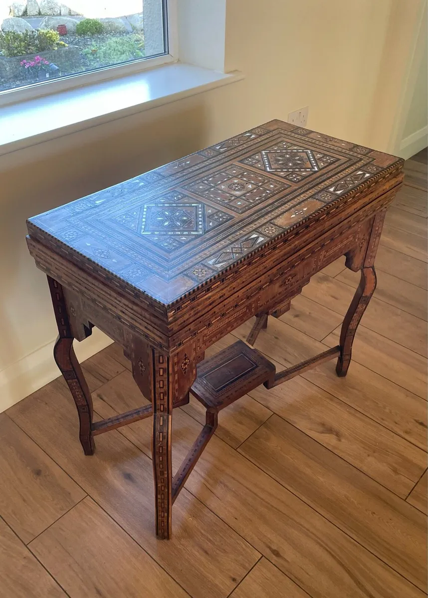 Antique Syrian Damascus Inlaid Games Table - Image 3