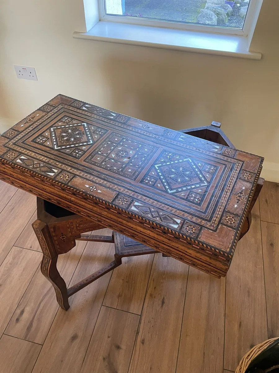 Antique Syrian Damascus Inlaid Games Table - Image 4