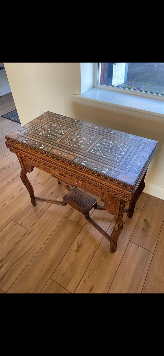 Antique Syrian Damascus Inlaid Games Table - Image 1