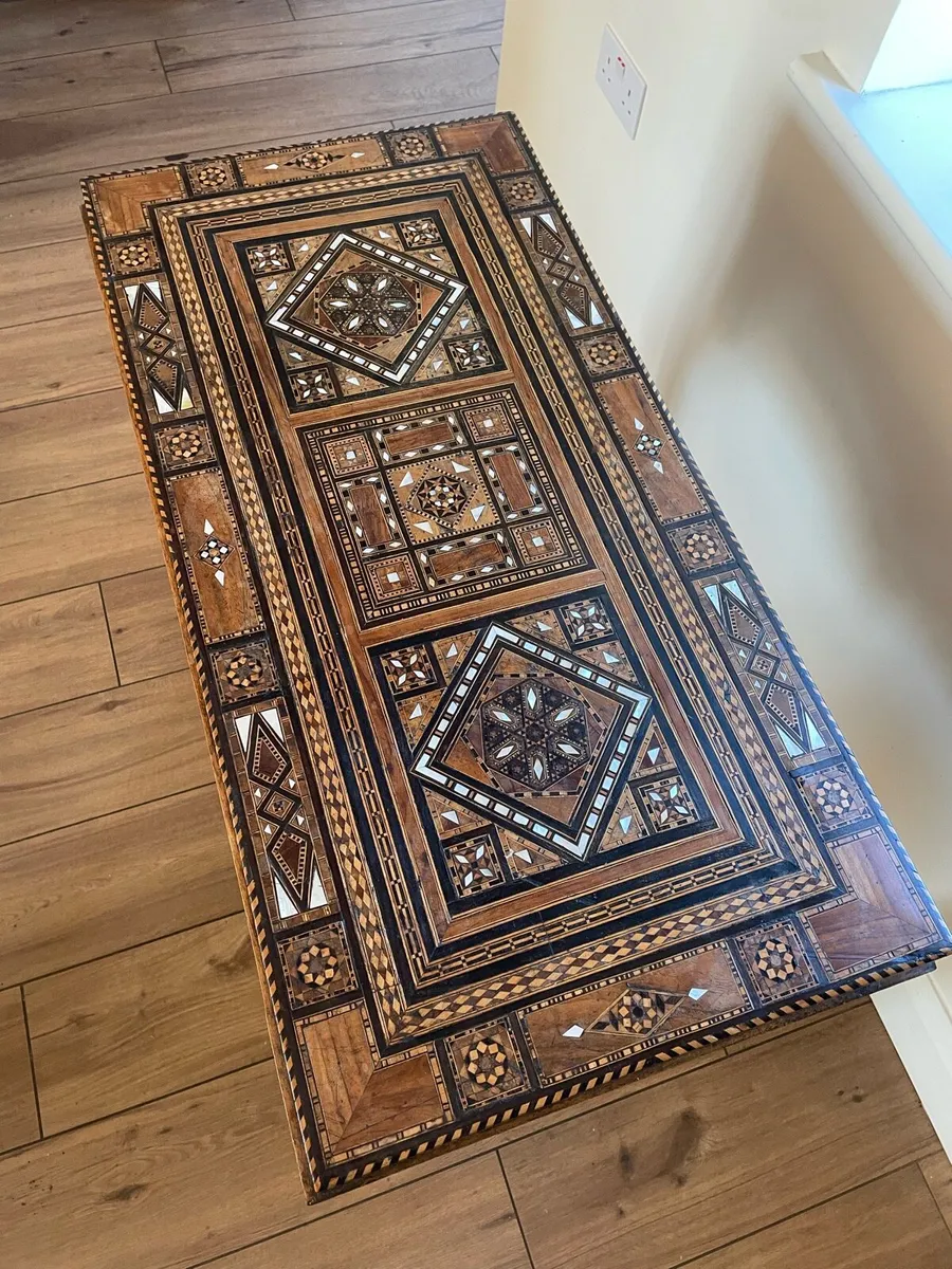 Antique Syrian Damascus Inlaid Games Table - Image 2
