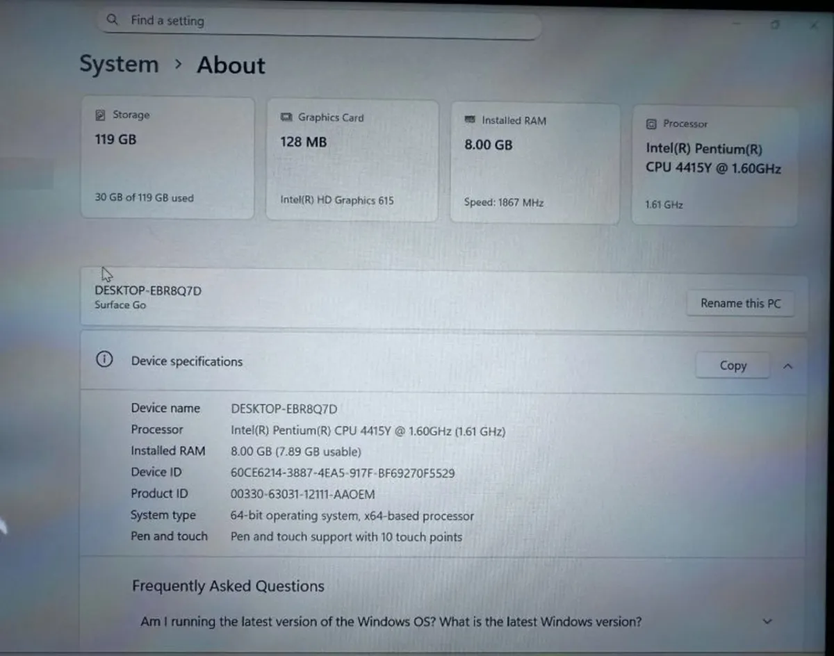 Microsoft Surface Go 10" Tablet 8GB LTE SIM Slot - Image 2