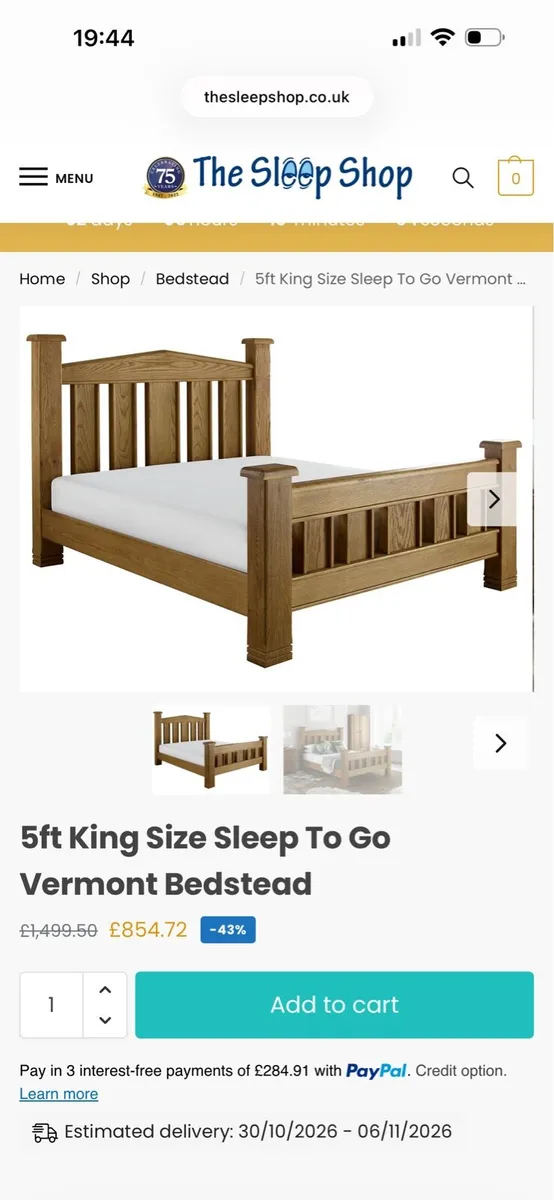 Solid Oak Vermont Oak Wooden Bed Frame & locker - Image 3