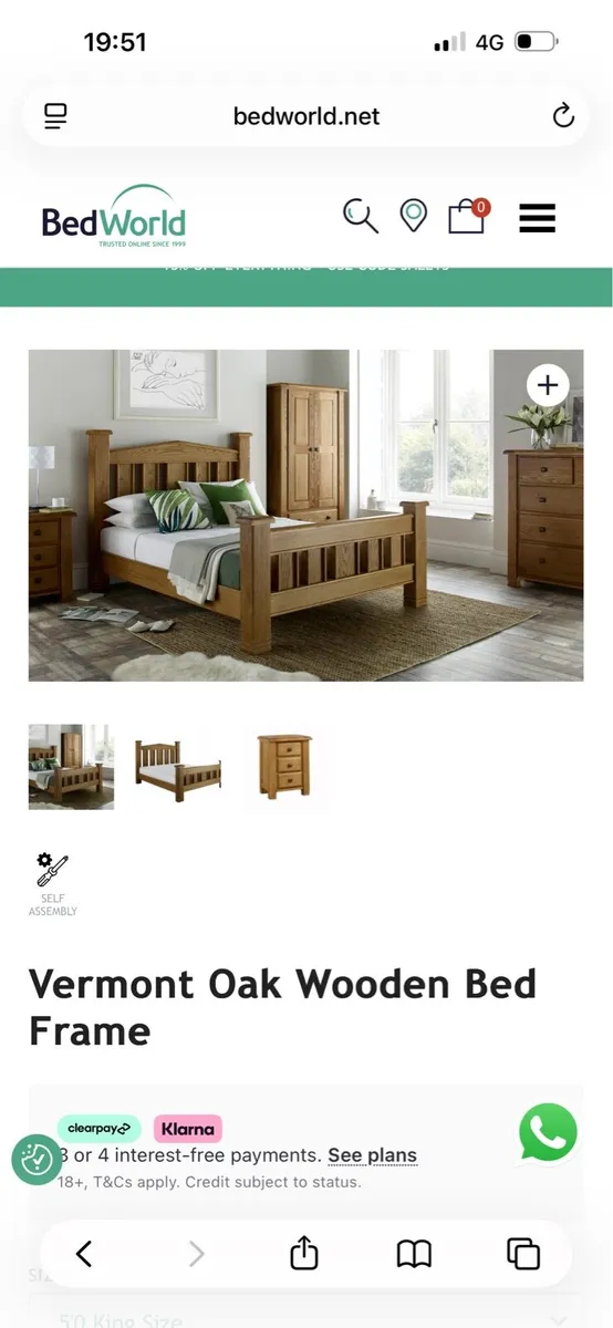 Solid Oak Vermont Oak Wooden Bed Frame & locker - Image 1