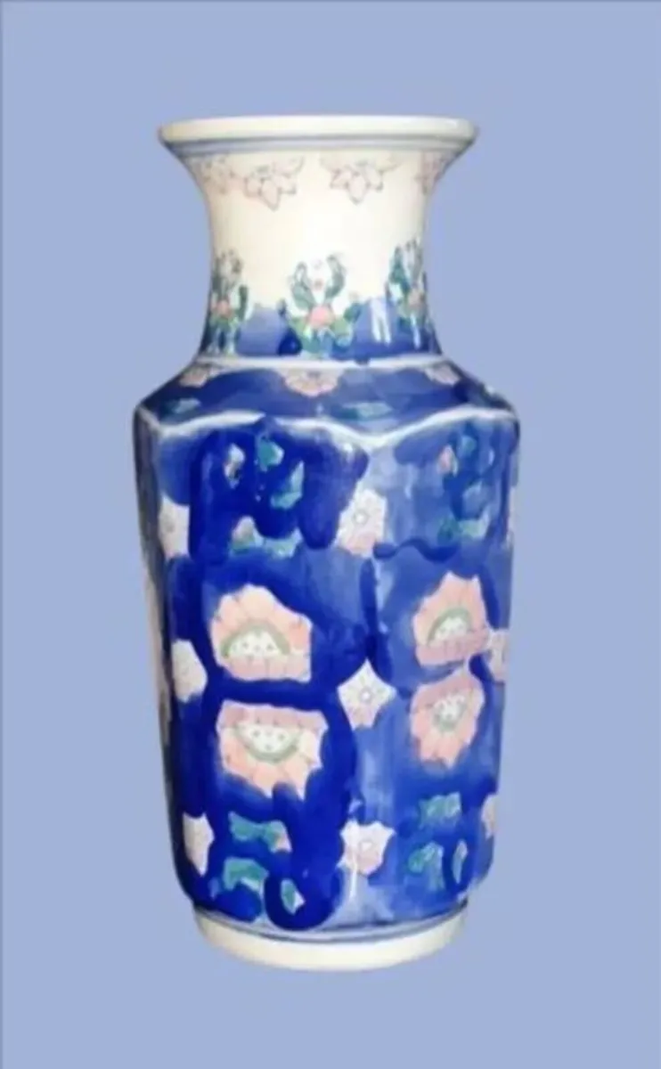 Vintage 10" Chinese Hexagonal Handpainted Vase - Image 1