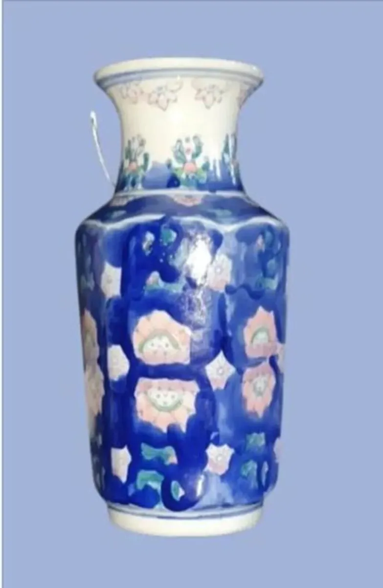 Vintage 10" Chinese Hexagonal Handpainted Vase - Image 4