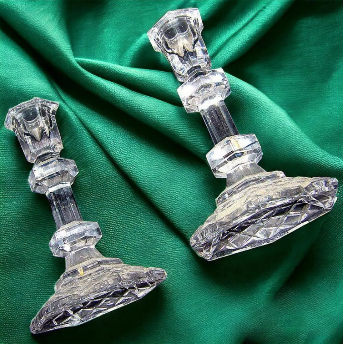 Pair Vintage Galway Crystal Candlestick Holders - Image 1