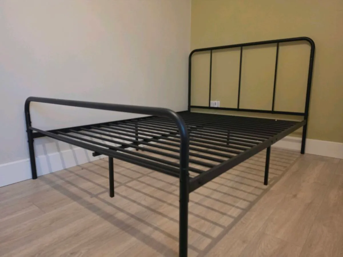 Double bed with mattress black frame - Image 1
