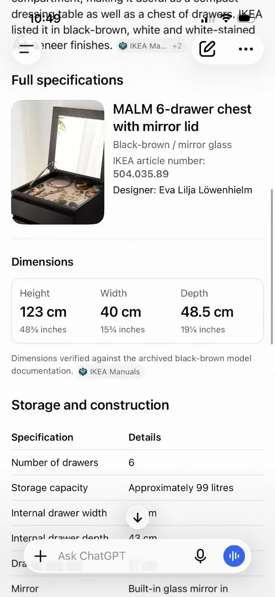 IKEA malm 6 drawer chest with mirror lid - Image 3