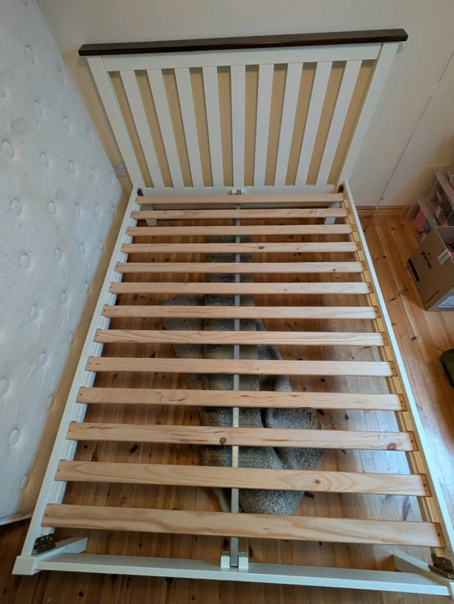 Wooden Double Bed Frame with Mattress - Image 2