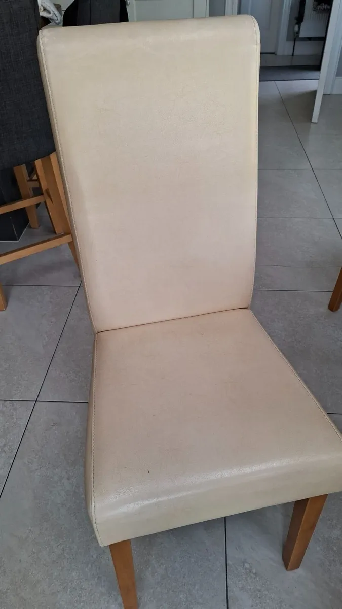 6 Cream Leather Dining Chairs - Image 1