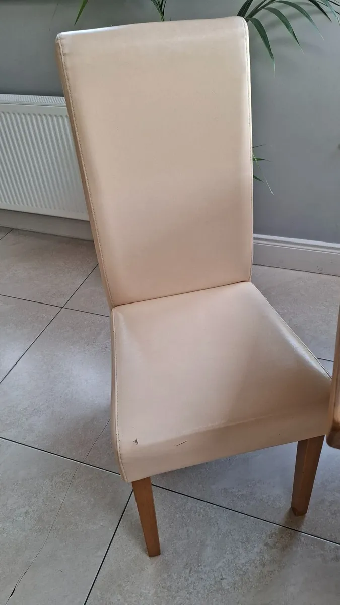 6 Cream Leather Dining Chairs - Image 3