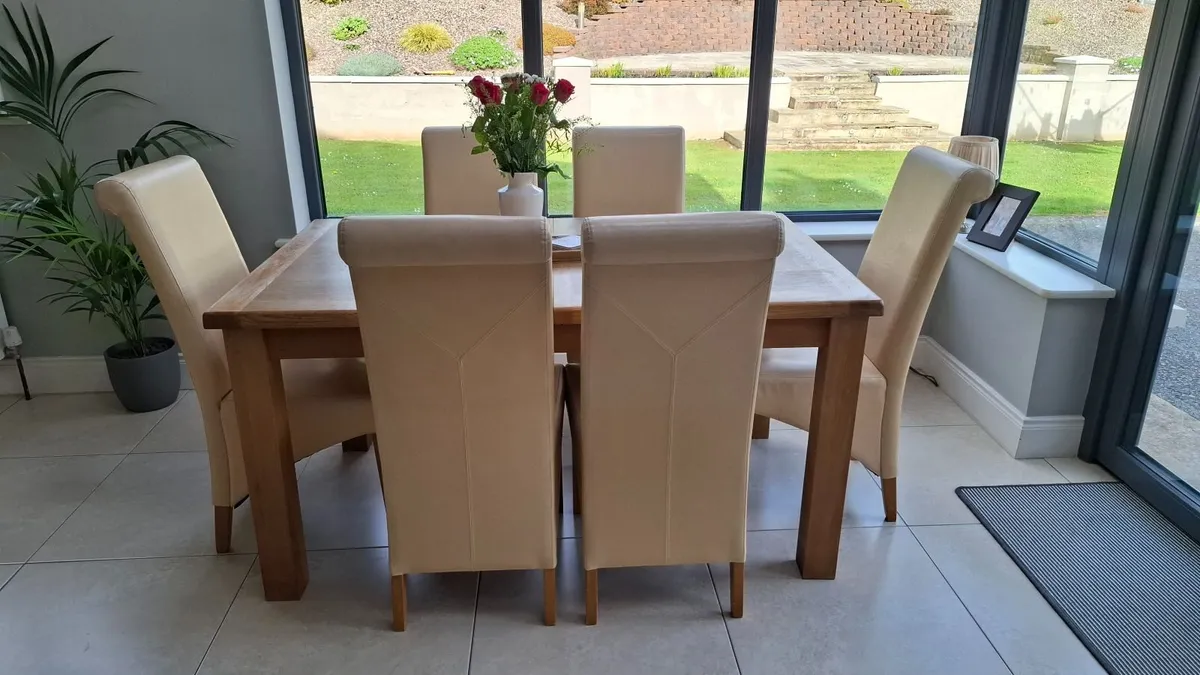 6 Cream Leather Dining Chairs - Image 4