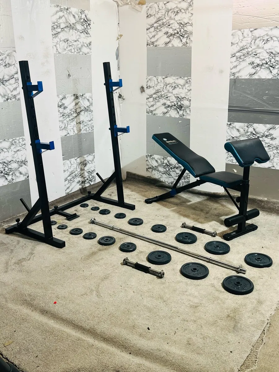 ADJUSTABLE BENCH RACK WEIGHTS BARBELL DUMBBELLS - Image 1