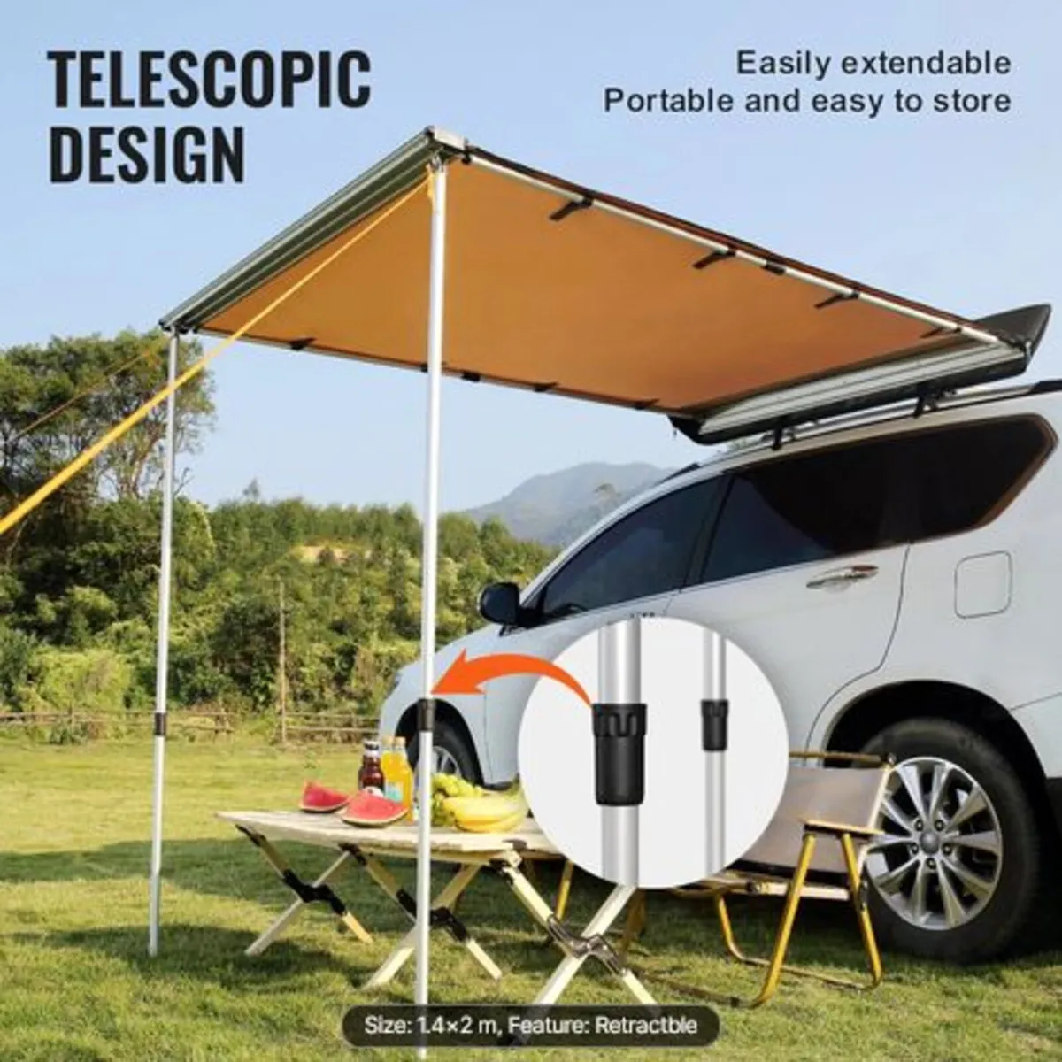 Car Side Awning, Large 4.6'x6.6' Shade Coverage - Image 2