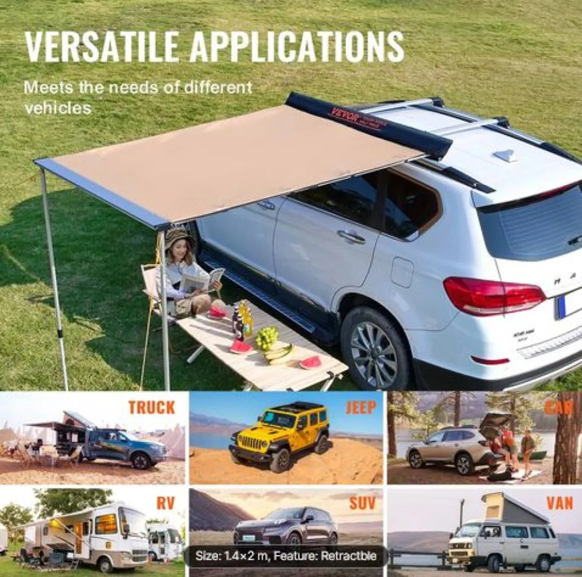 Car Side Awning, Large 4.6'x6.6' Shade Coverage - Image 3