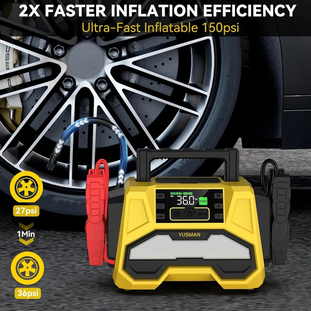Yusman 8000A Battery Jump Starter with Compressor - Image 4