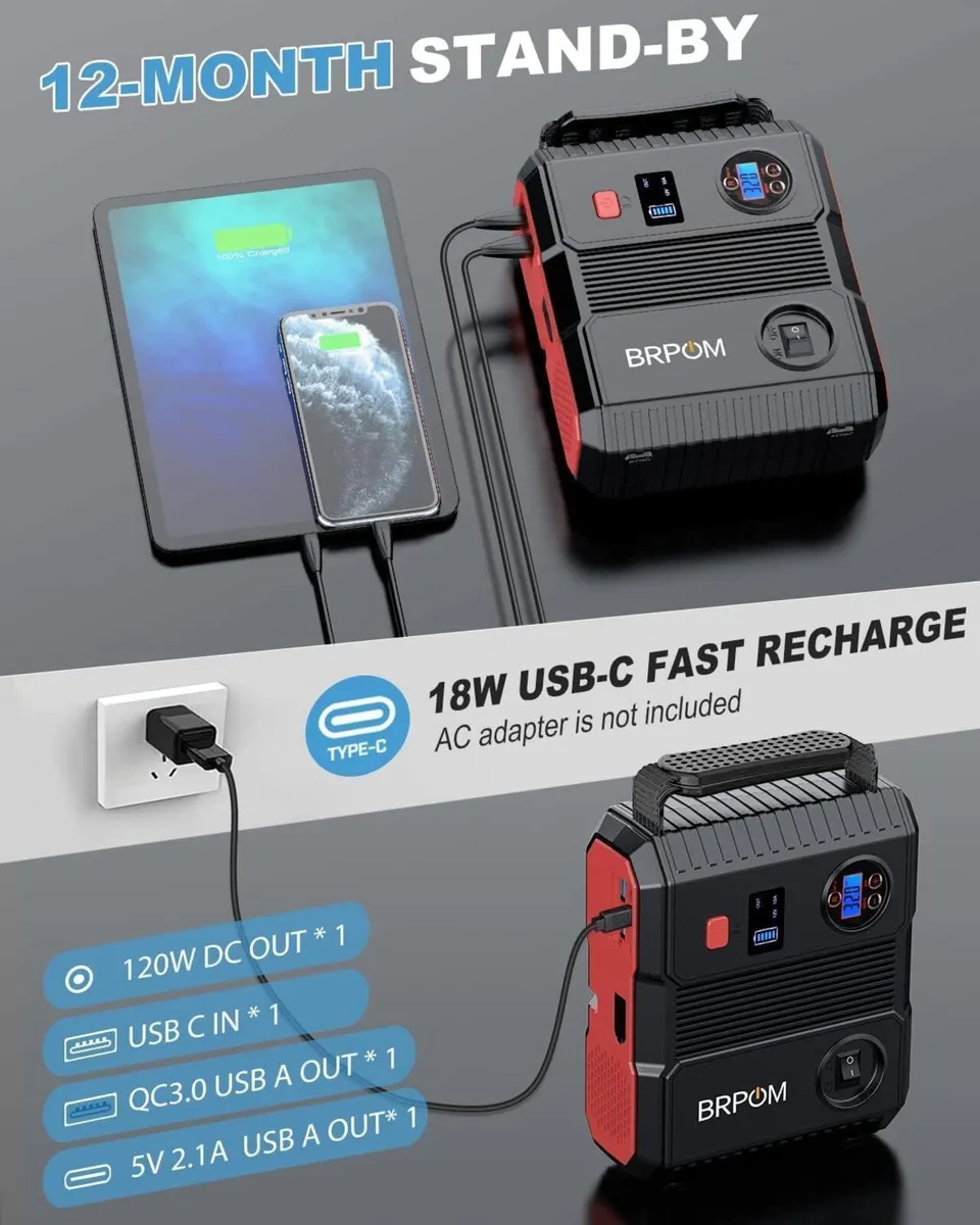 BRPOM BM600 Car Jump Starter with Air Compressor - Image 4