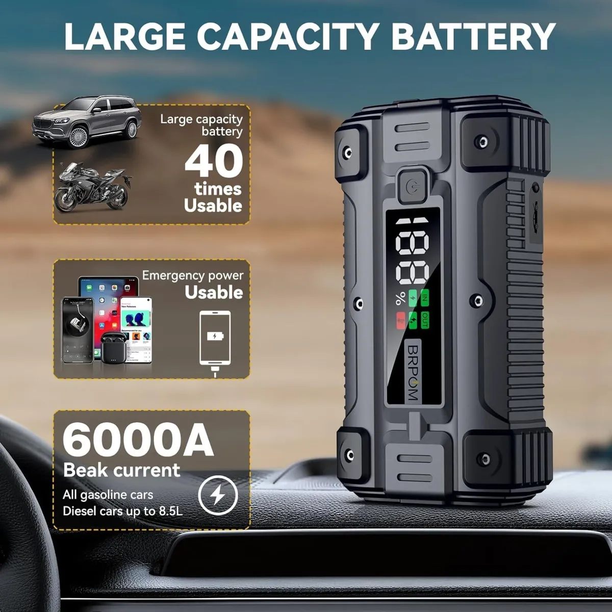 BM502 Car Battery Booster 26800mAh Jumpstarter - Image 3