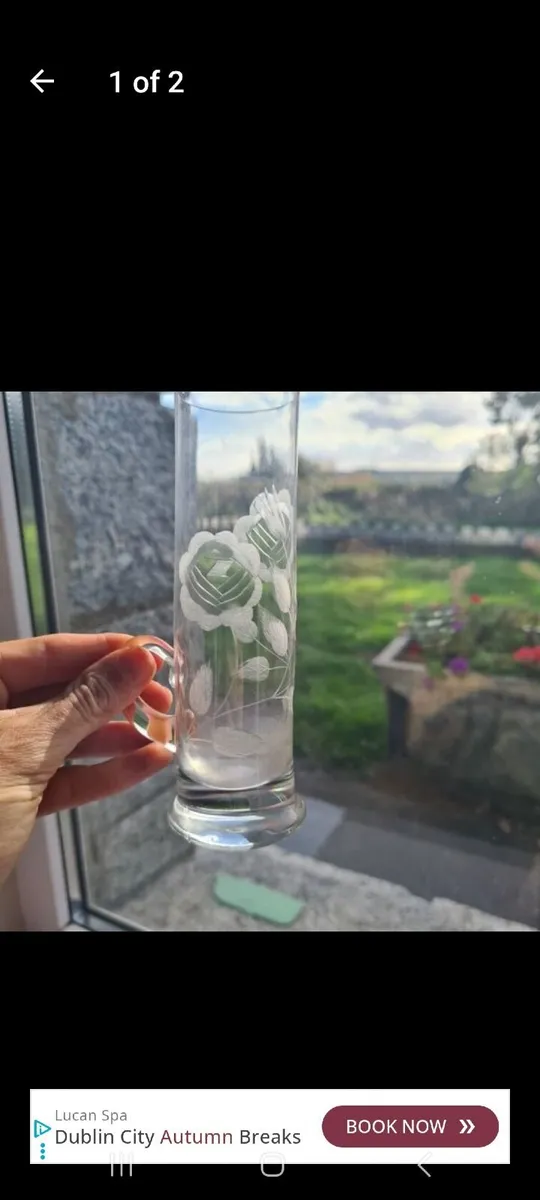 vintage Krosno etched glass bud vase with a handle - Image 1