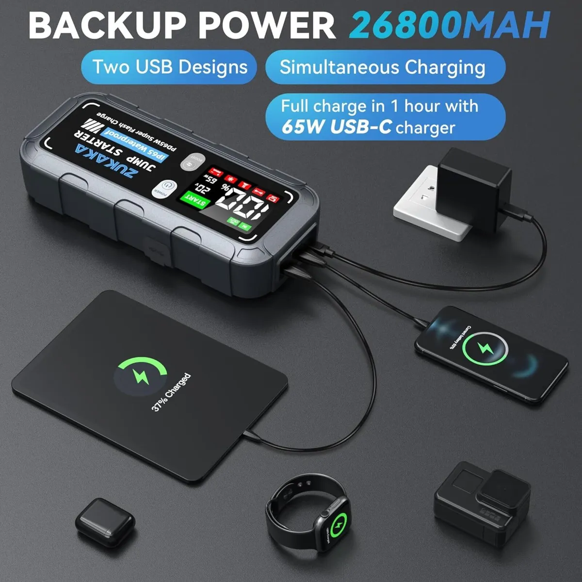 ZUKAKA 6000A Car Jump Starter, 26800mAh Battery - Image 4