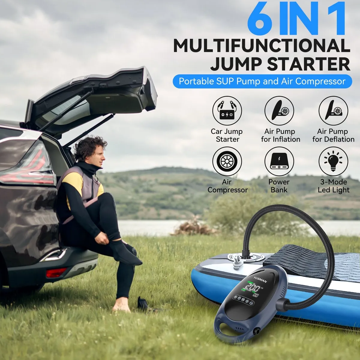P01 Jump Starter with Paddle Board Pump,150PSI Air - Image 1