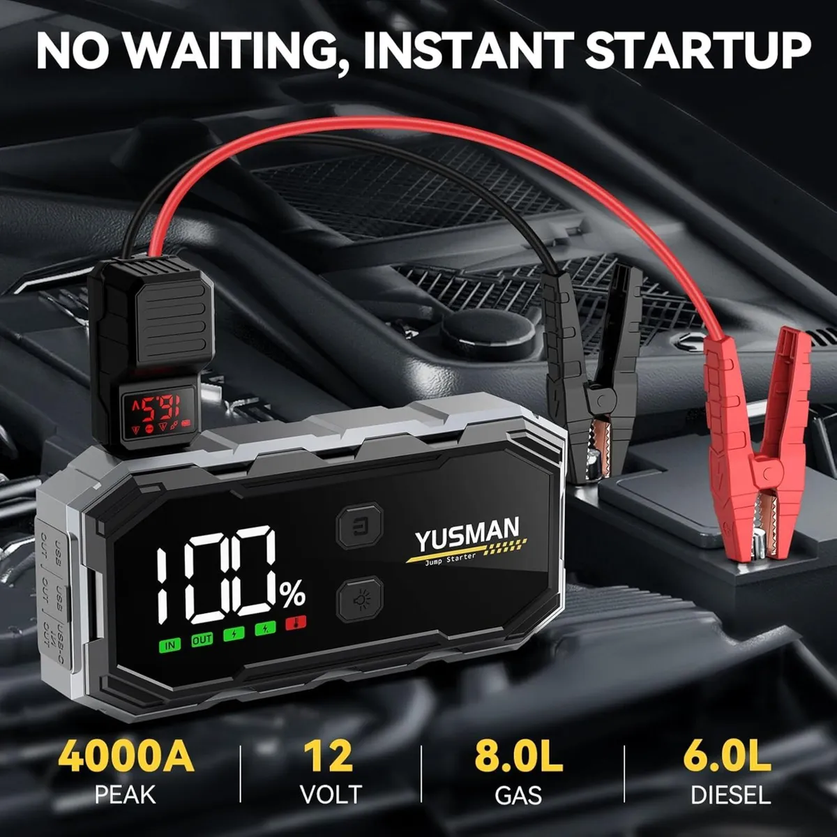 F02 Car Jump Starter, 4000A 12V Booster - Image 3