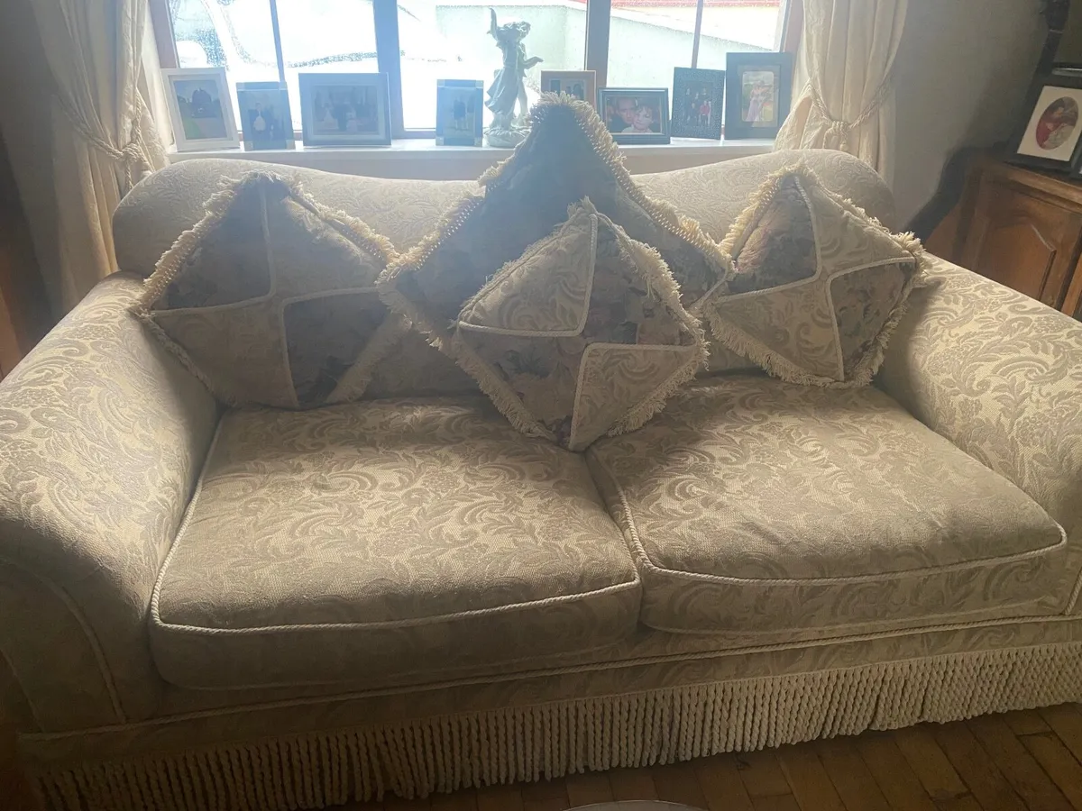 English Victorian Damask fringed suite - Image 1